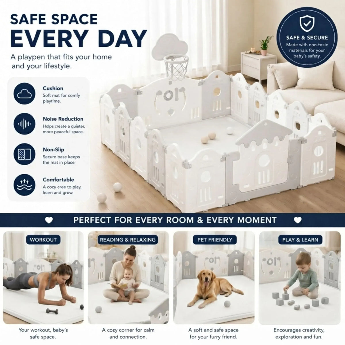 CARLA HOME Foam Play Mat — White, 100 × 150 cm