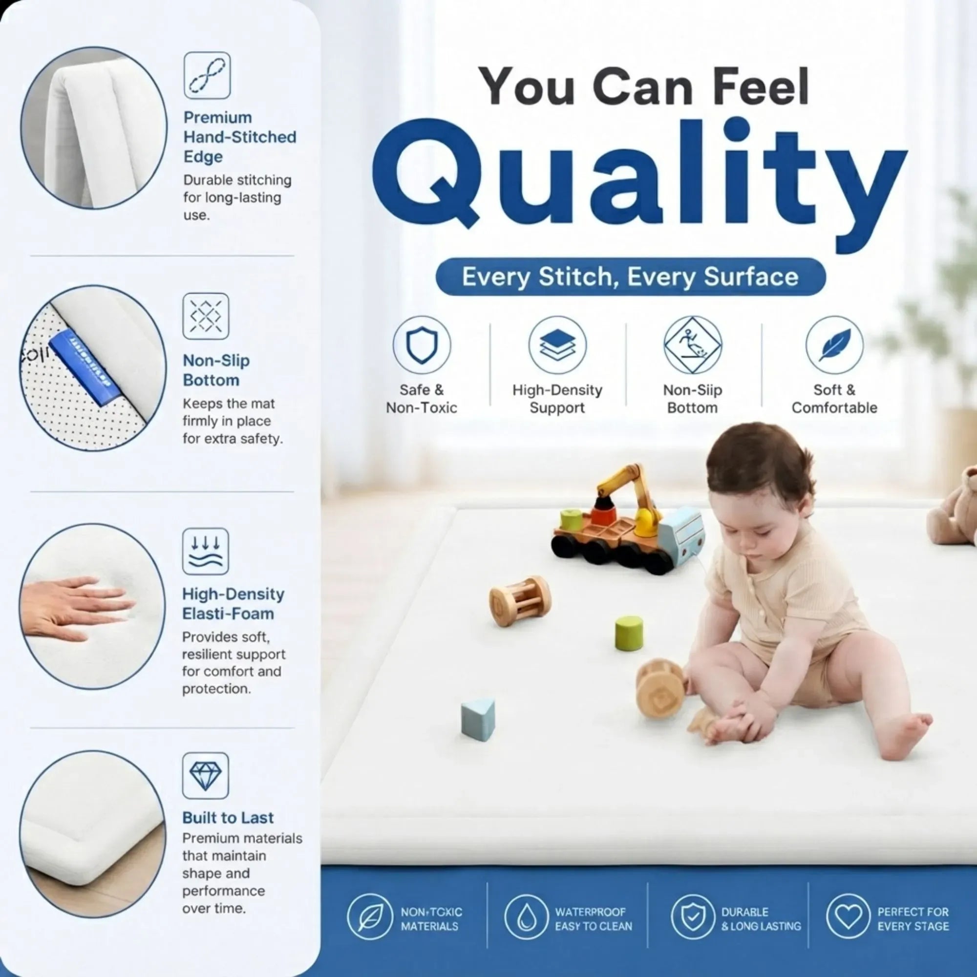 CARLA HOME Foam Play Mat — White, 150 × 200 cm