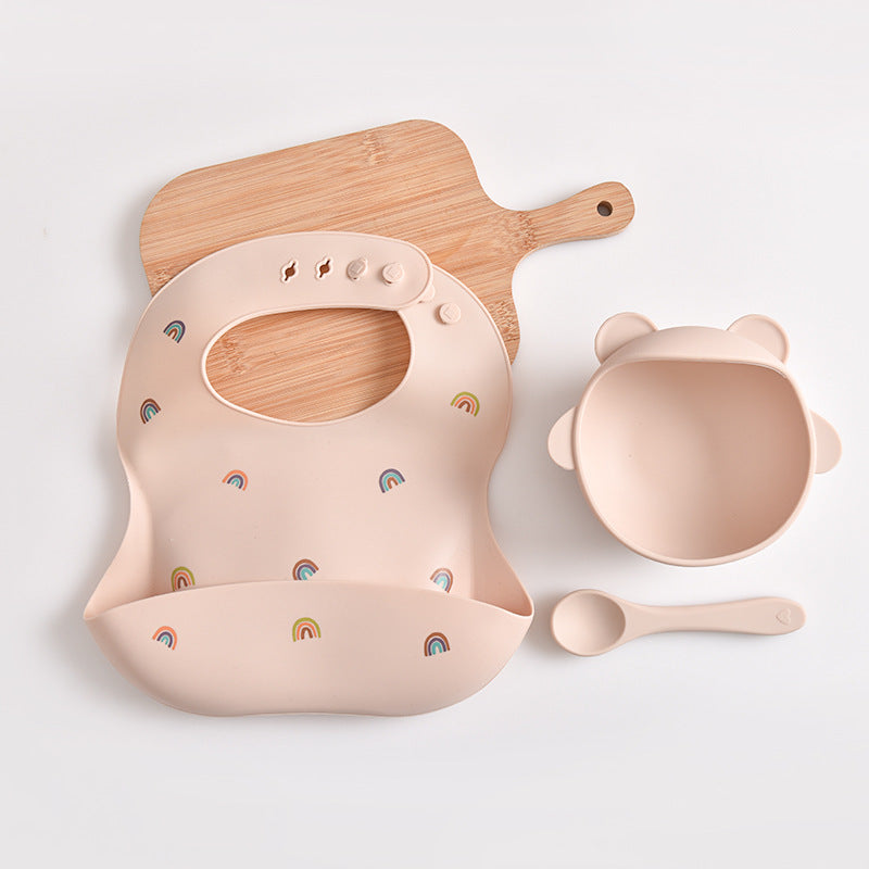Rainbow & Bear Silicone Feeding Set — Beige